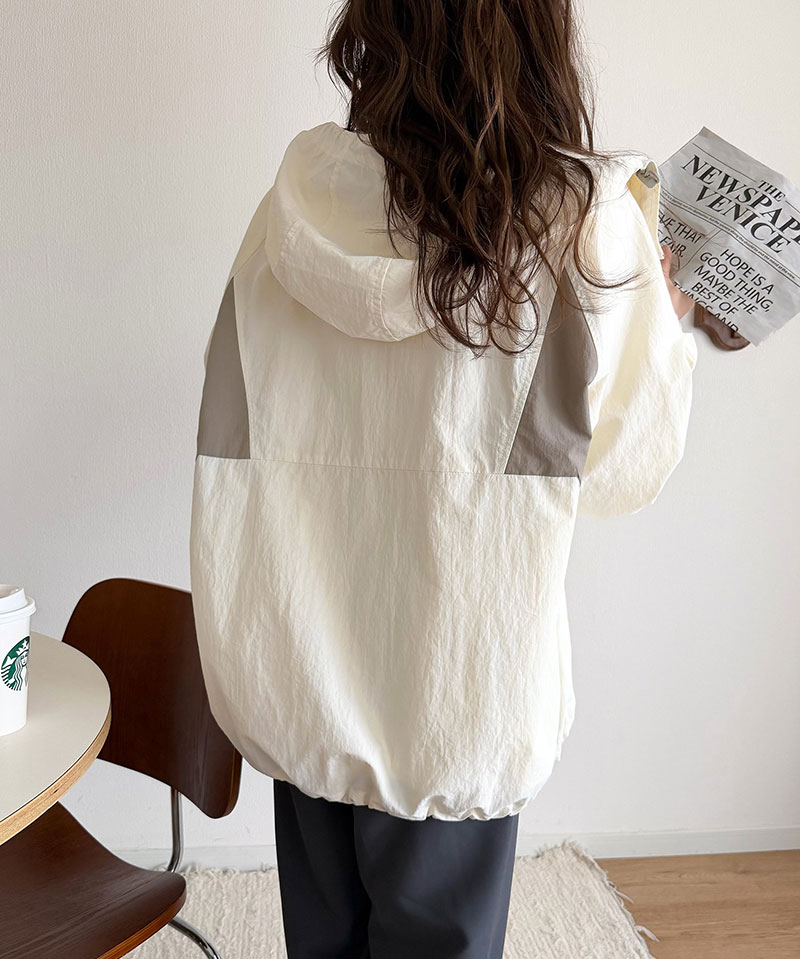 《java ジャバコラボ》 ナイロン パーカー アウター ジャケット レディース スポーティ サイド配色切替 ナイロン100％ お洒落 フーディ 薄手 軽やか | classicalelf | 04