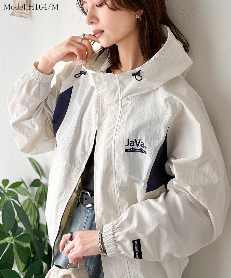 《java ジャバコラボ》 ナイロン パーカー アウター ジャケット レディース スポーティ サイド配色切替 ナイロン100％ お洒落 フーディ 薄手 軽やか | classicalelf | 05