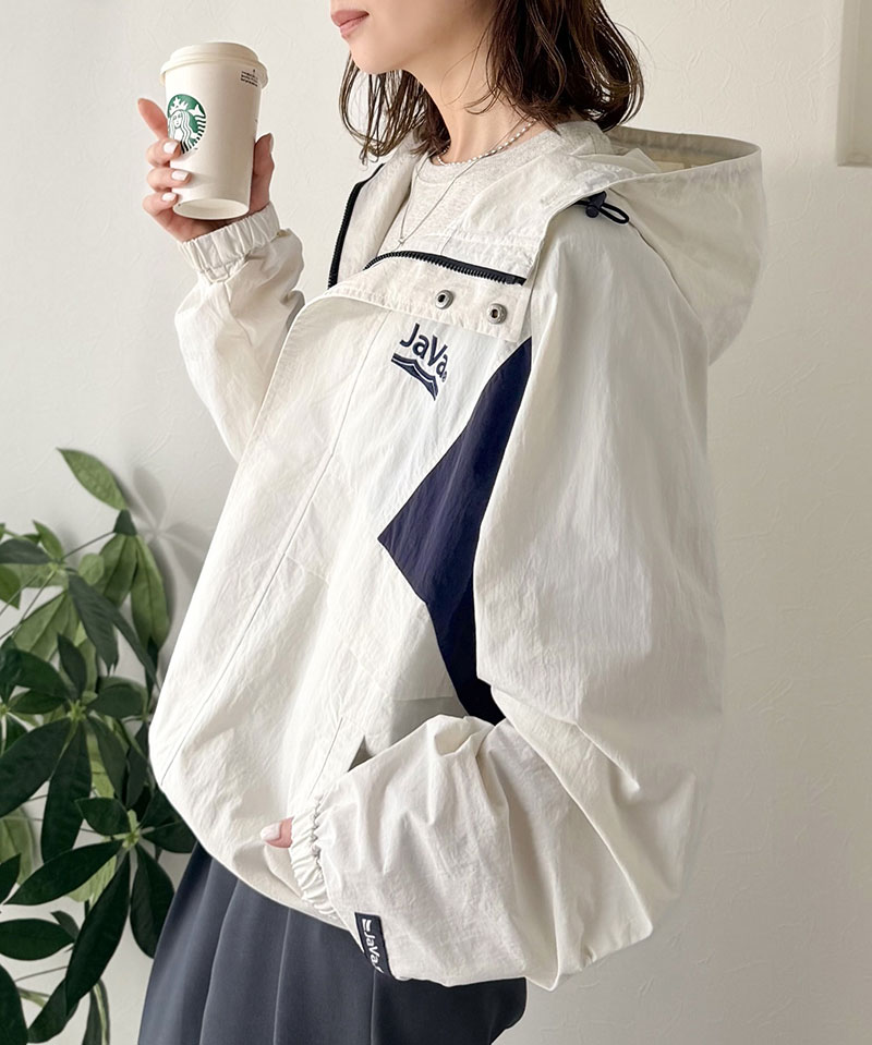 《java ジャバコラボ》 ナイロン パーカー アウター ジャケット レディース スポーティ サイド配色切替 ナイロン100％ お洒落 フーディ 薄手 軽やか | classicalelf | 06