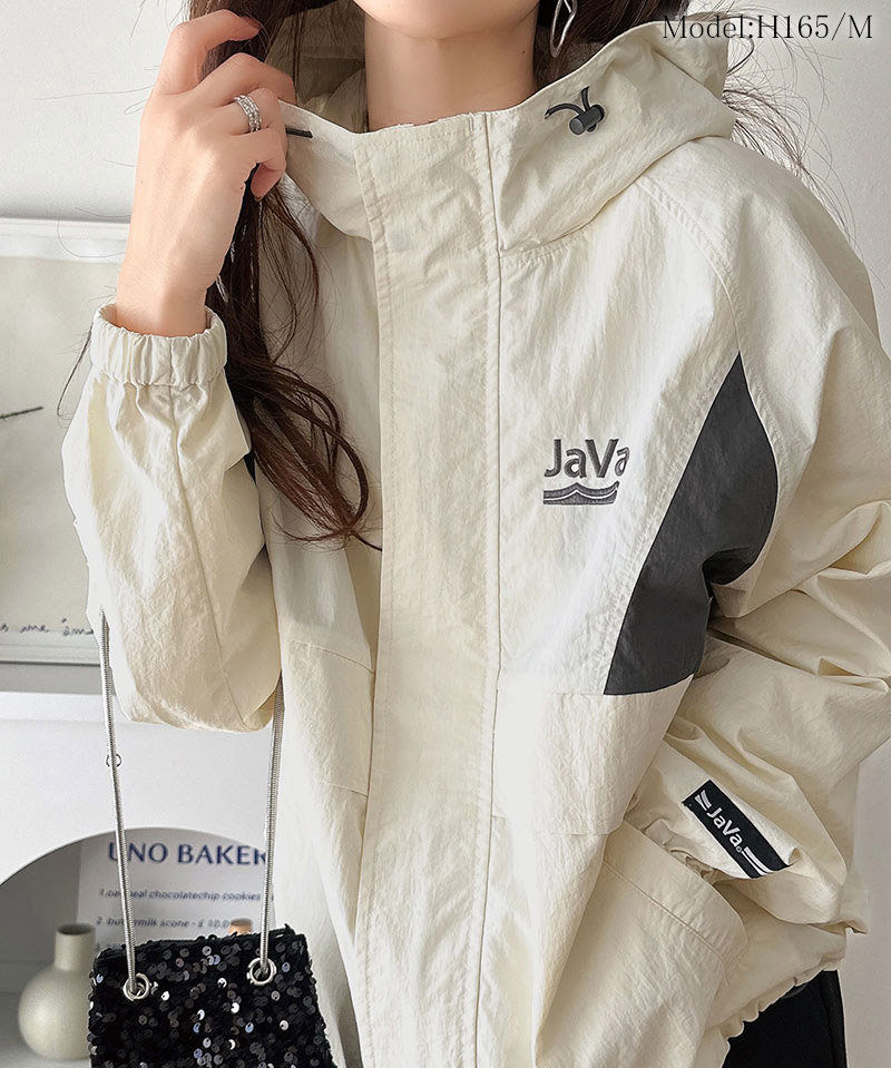 《java ジャバコラボ》 ナイロン パーカー アウター ジャケット レディース スポーティ サイド配色切替 ナイロン100％ お洒落 フーディ 薄手 軽やか | classicalelf | 08