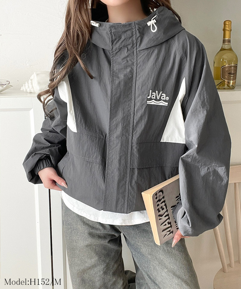 《java ジャバコラボ》 ナイロン パーカー アウター ジャケット レディース スポーティ サイド配色切替 ナイロン100％ お洒落 フーディ 薄手 軽やか | classicalelf | 10