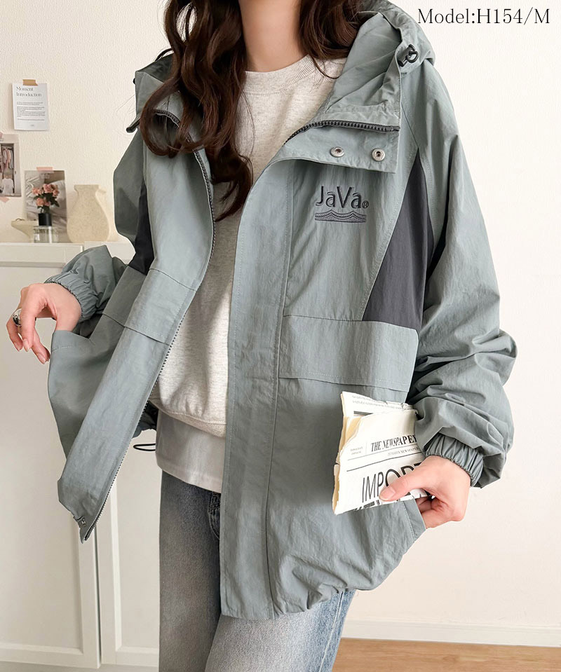 《java ジャバコラボ》 ナイロン パーカー アウター ジャケット レディース スポーティ サイド配色切替 ナイロン100％ お洒落 フーディ 薄手 軽やか | classicalelf | 12