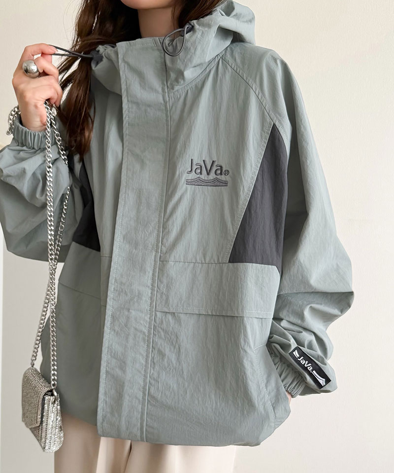 《java ジャバコラボ》 ナイロン パーカー アウター ジャケット レディース スポーティ サイド配色切替 ナイロン100％ お洒落 フーディ 薄手 軽やか | classicalelf | 13
