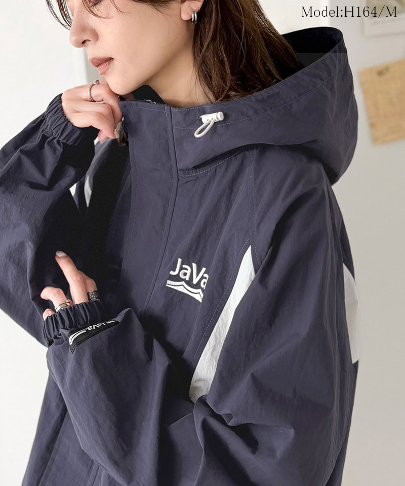 《java ジャバコラボ》 ナイロン パーカー アウター ジャケット レディース スポーティ サイド配色切替 ナイロン100％ お洒落 フーディ 薄手 軽やか | classicalelf | 14