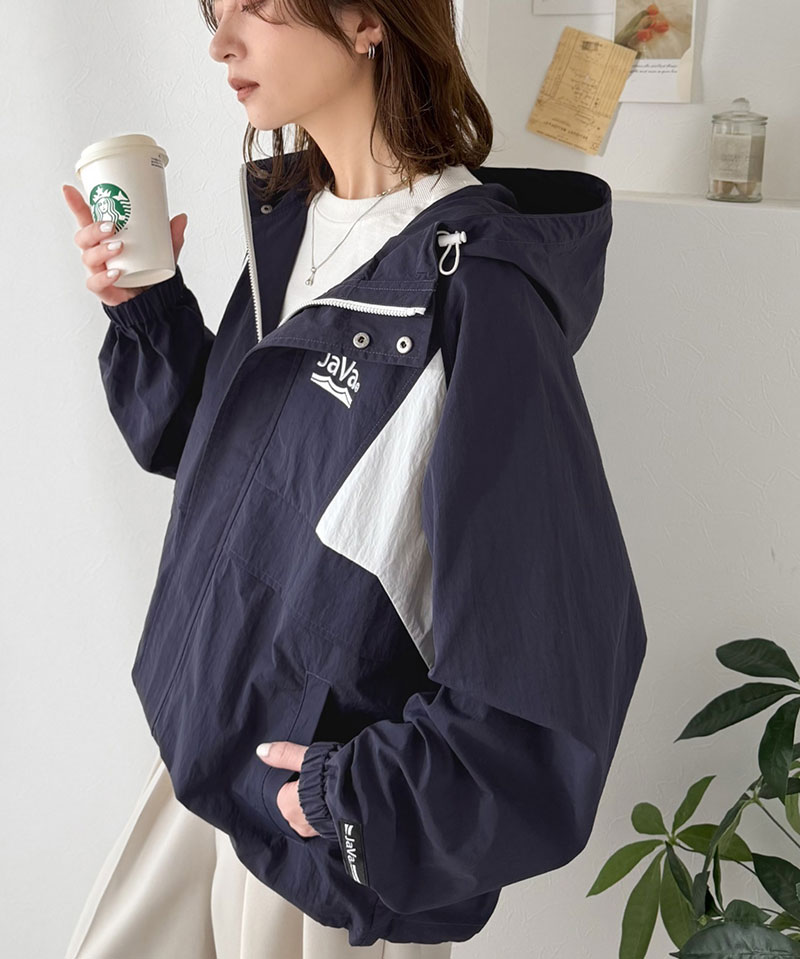 《java ジャバコラボ》 ナイロン パーカー アウター ジャケット レディース スポーティ サイド配色切替 ナイロン100％ お洒落 フーディ 薄手 軽やか | classicalelf | 15