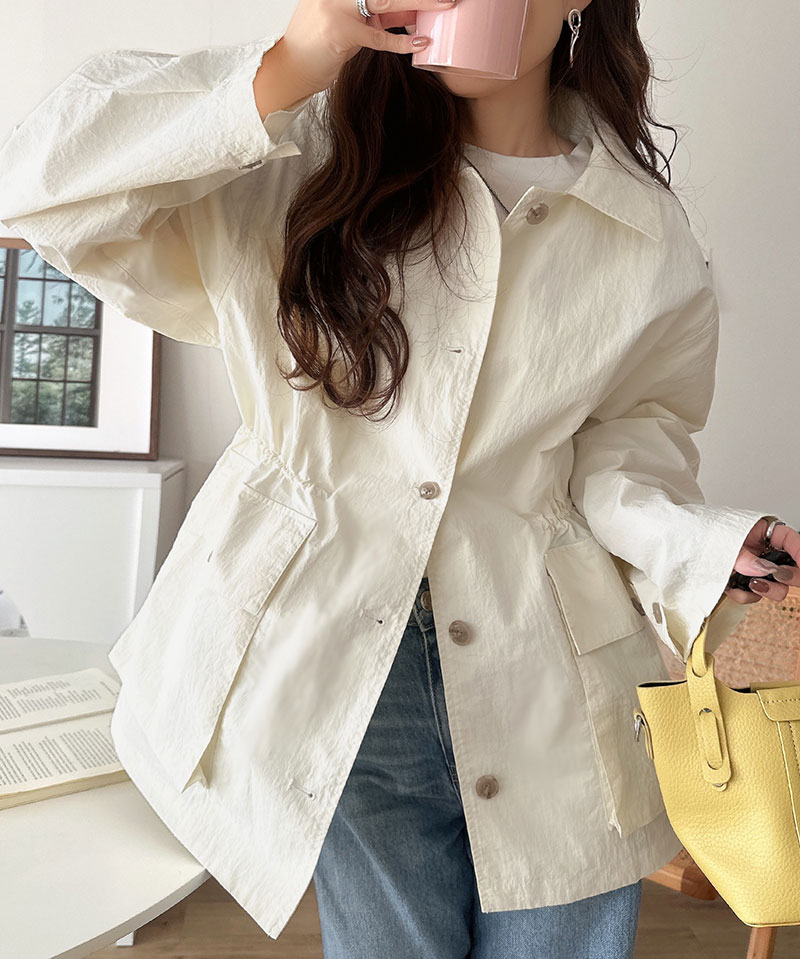 《java ジャバコラボ》 アウター ジャケット レディース ウエストドロスト ミドル丈 ジャケットコート ナイロンワッシャー素材 ゆったりシルエット | classicalelf | 04