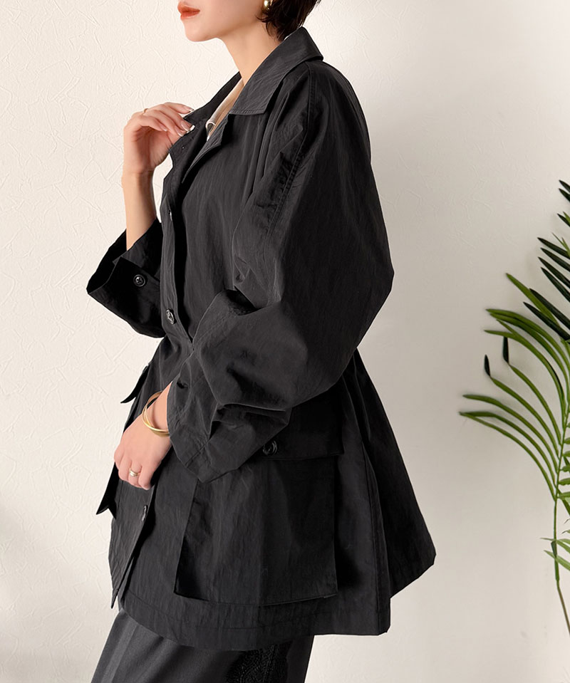 《java ジャバコラボ》 アウター ジャケット レディース ウエストドロスト ミドル丈 ジャケットコート ナイロンワッシャー素材 ゆったりシルエット | classicalelf | 09