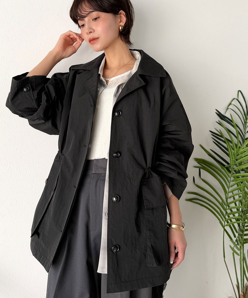 《java ジャバコラボ》 アウター ジャケット レディース ウエストドロスト ミドル丈 ジャケットコート ナイロンワッシャー素材 ゆったりシルエット | classicalelf | 10