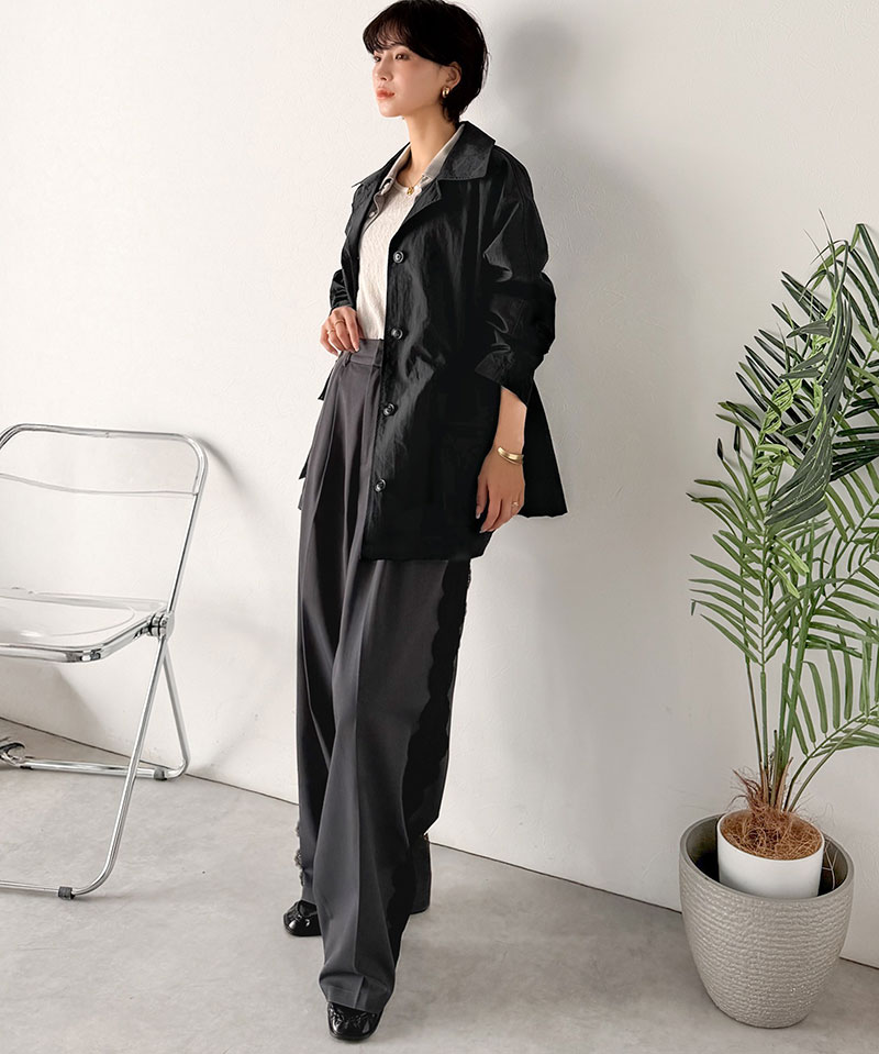 《java ジャバコラボ》 アウター ジャケット レディース ウエストドロスト ミドル丈 ジャケットコート ナイロンワッシャー素材 ゆったりシルエット | classicalelf | 11