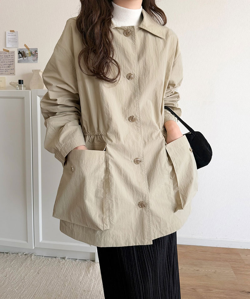 《java ジャバコラボ》 アウター ジャケット レディース ウエストドロスト ミドル丈 ジャケットコート ナイロンワッシャー素材 ゆったりシルエット | classicalelf | 13
