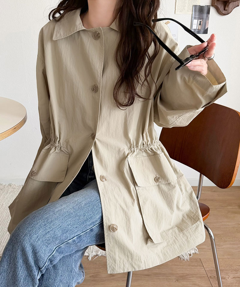 《java ジャバコラボ》 アウター ジャケット レディース ウエストドロスト ミドル丈 ジャケットコート ナイロンワッシャー素材 ゆったりシルエット | classicalelf | 14