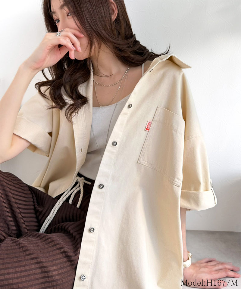 《 java ジャバコラボ 》トップス シャツ レディース 綿 100％ ライトオンス デニム素材 袖 ロールアップ シャツ 半袖 大きいサイズ 春 夏 2026ss | classicalelf | 02