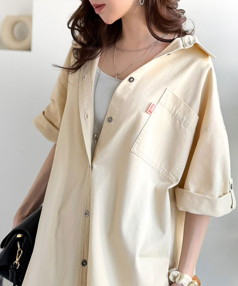 《 java ジャバコラボ 》トップス シャツ レディース 綿 100％ ライトオンス デニム素材 袖 ロールアップ シャツ 半袖 大きいサイズ 春 夏 2026ss | classicalelf | 04