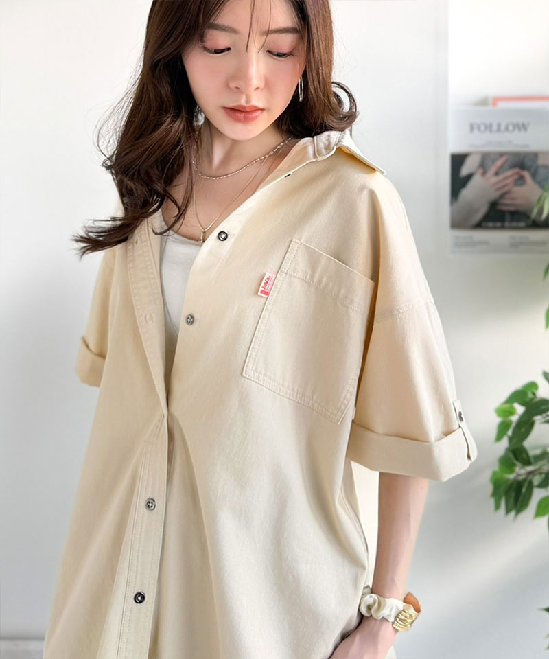 《 java ジャバコラボ 》トップス シャツ レディース 綿 100％ ライトオンス デニム素材 袖 ロールアップ シャツ 半袖 大きいサイズ 春 夏 2026ss | classicalelf | 05