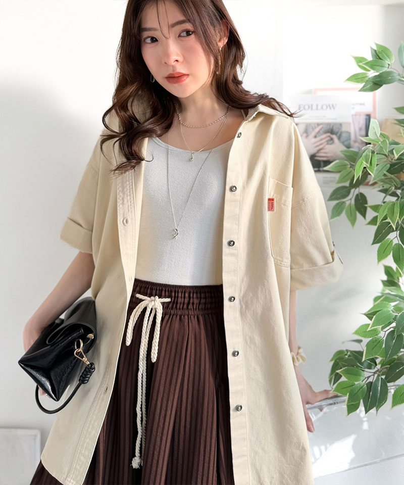 《 java ジャバコラボ 》トップス シャツ レディース 綿 100％ ライトオンス デニム素材 袖 ロールアップ シャツ 半袖 大きいサイズ 春 夏 2026ss | classicalelf | 06