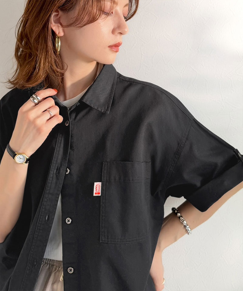 《 java ジャバコラボ 》トップス シャツ レディース 綿 100％ ライトオンス デニム素材 袖 ロールアップ シャツ 半袖 大きいサイズ 春 夏 2026ss | classicalelf | 10