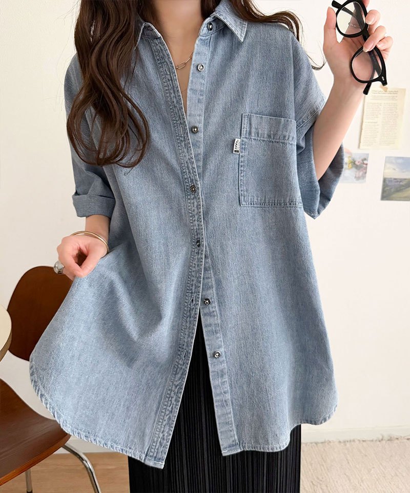 《 java ジャバコラボ 》トップス シャツ レディース 綿 100％ ライトオンス デニム素材 袖 ロールアップ シャツ 半袖 大きいサイズ 春 夏 2026ss | classicalelf | 15