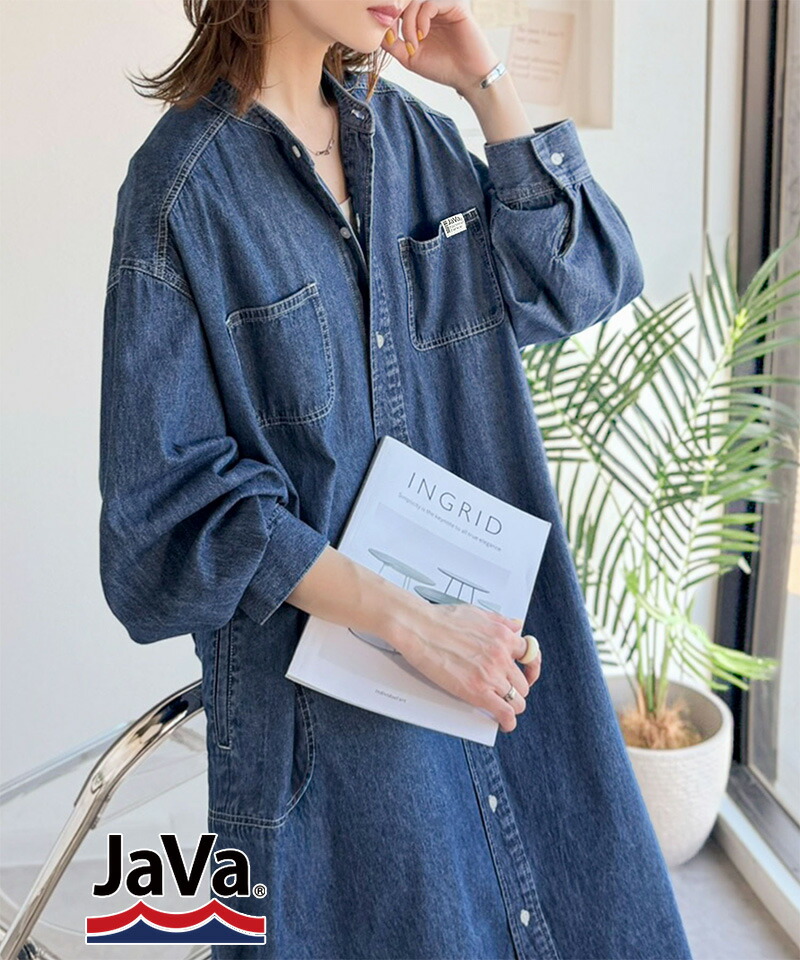 《java ジャバコラボ》 ワンピース レディース 春 シャツワンピース コットン100％ バンドカラー リボン | classicalelf