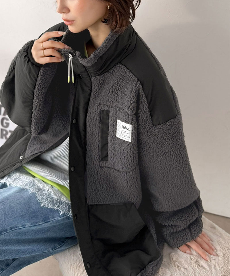 《JaVaジャバコラボ》レトロ感漂う、暖かもこもこアウター。異素材切替えダブルジップボアブルゾン JaVa クラシカルエルフ jv1265092 | classicalelf | 07