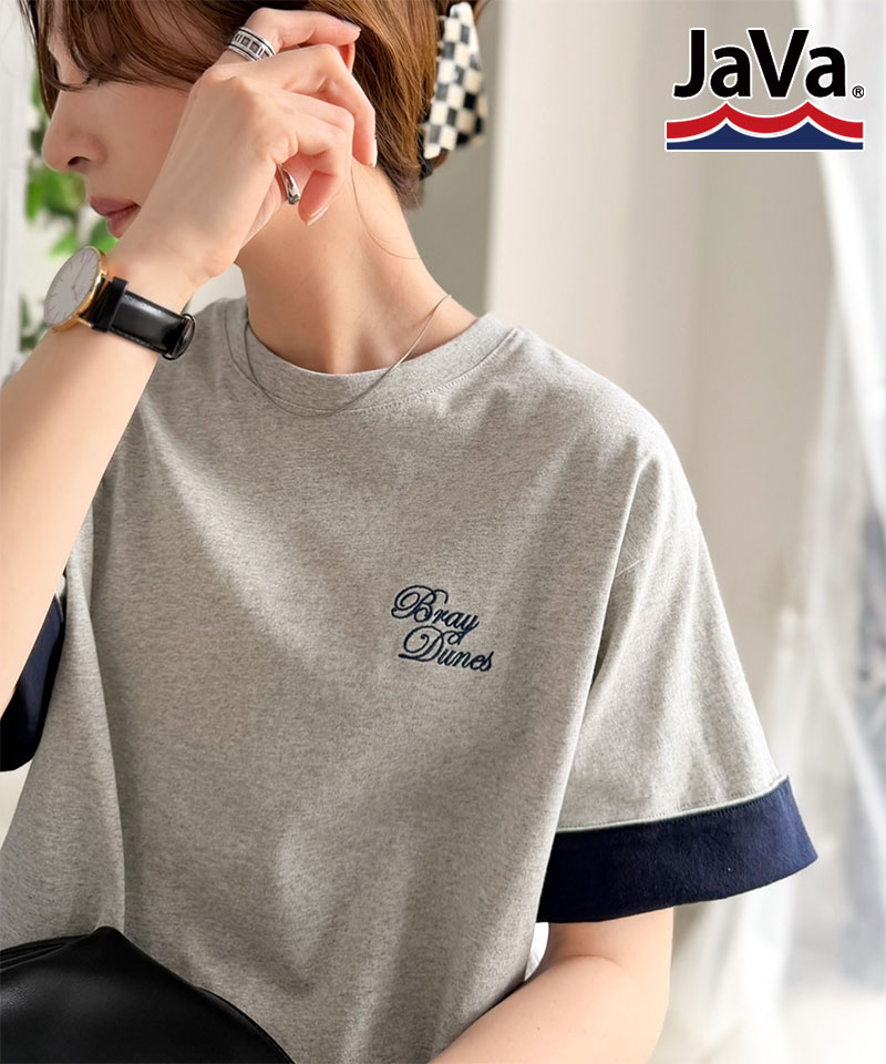 《JaVaジャバコラボ》綿100％ 胸刺繍入り 袖配色切り替え Tシャツ JaVa クラシカルエルフ jv1330106 | classicalelf