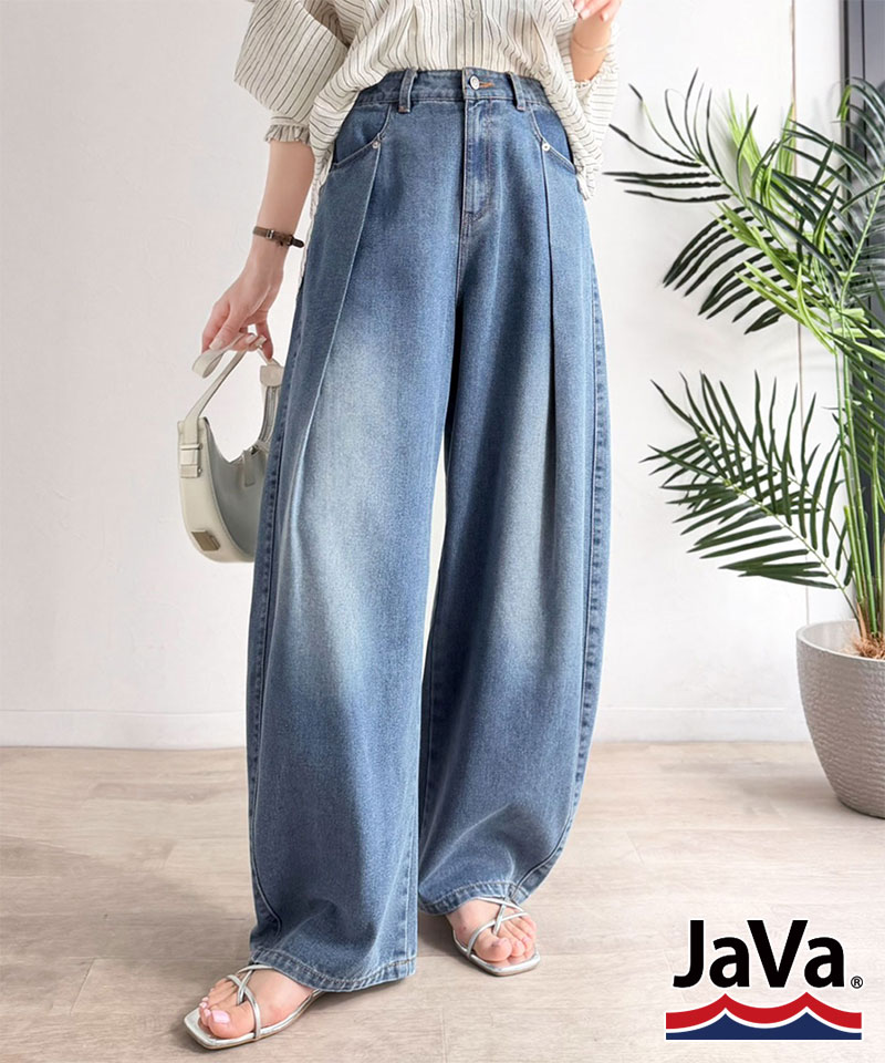 《JaVaジャバコラボ》頑張らない日の“正解ボトム”。フロントタックハイウエストコクーンデニムパンツ JaVa クラシカルエルフ jv1400007 | classicalelf