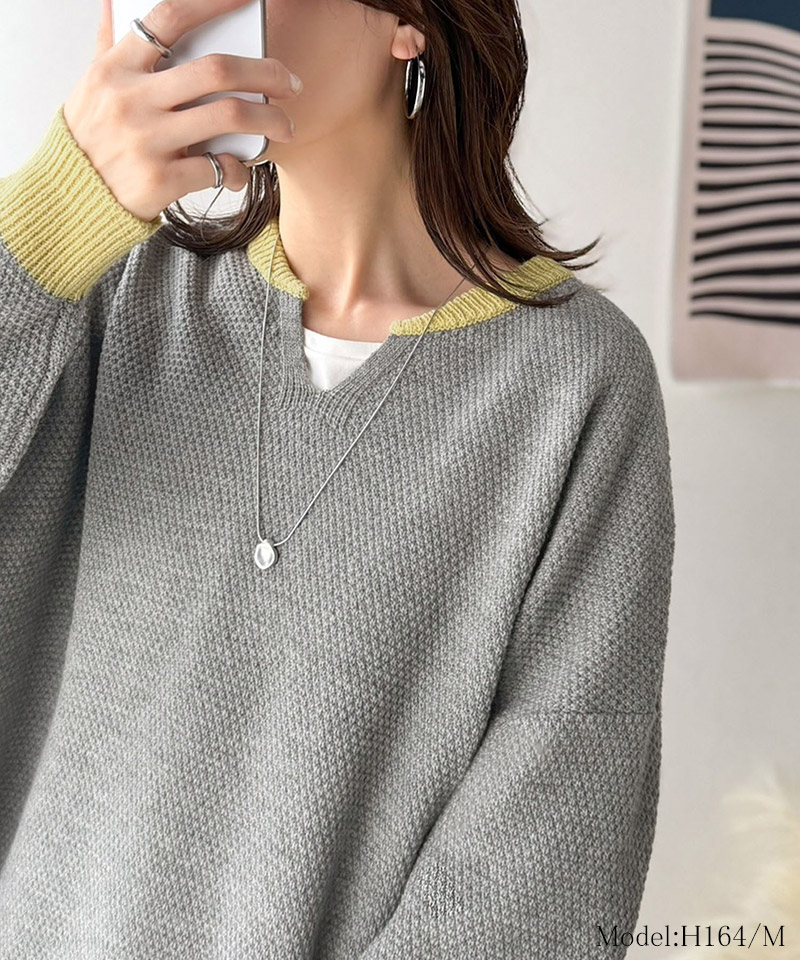 《JaVaジャバコラボ》ざっくり×配色が旬顔。配色スキッパーオーバーサイズ鹿の子編みニット（長袖） JaVa クラシカルエルフ jv1410040 | classicalelf | 06