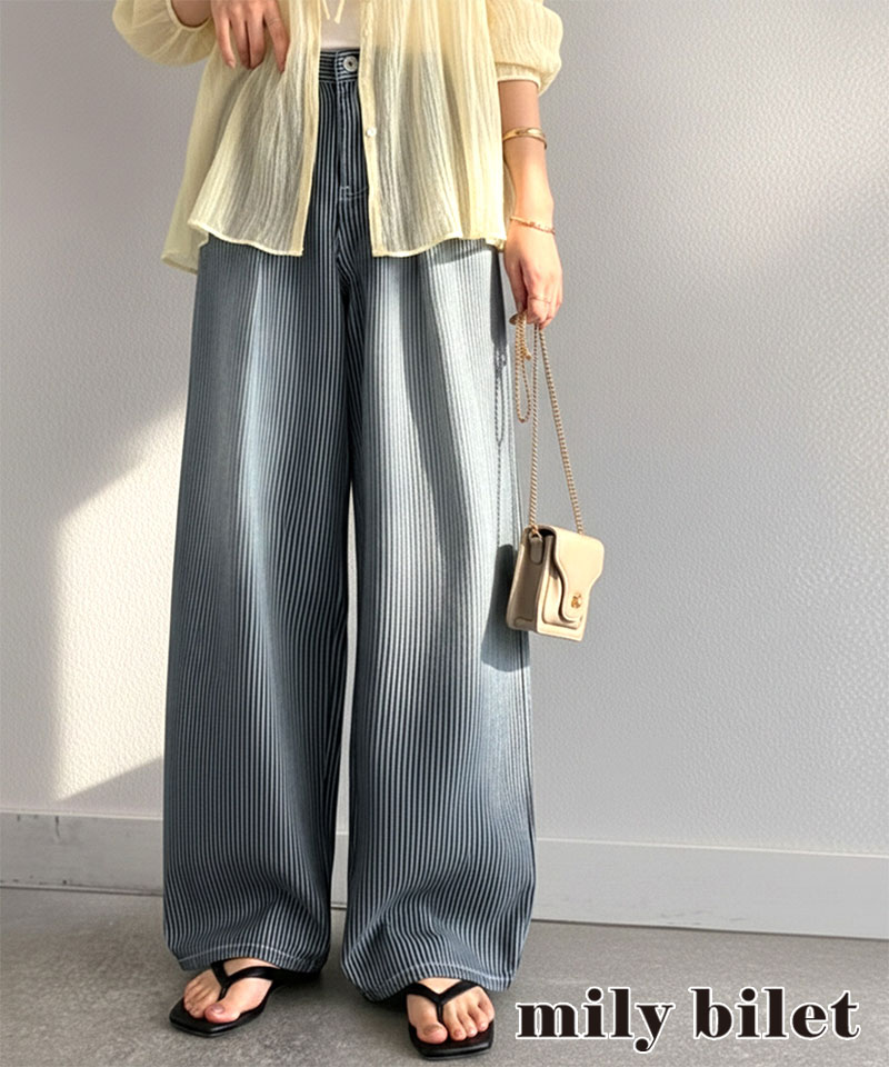 【 mily bilet 】ボトムス パンツ レディース デニム ヒッコリーパンツ デニムパンツ ハイウエス | classicalelf