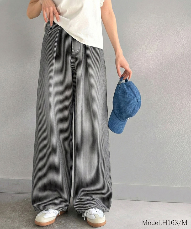 【 mily bilet 】ボトムス パンツ レディース デニム ヒッコリーパンツ デニムパンツ ハイウエス | classicalelf | 02