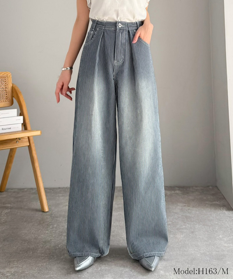 【 mily bilet 】ボトムス パンツ レディース デニム ヒッコリーパンツ デニムパンツ ハイウエス | classicalelf | 06