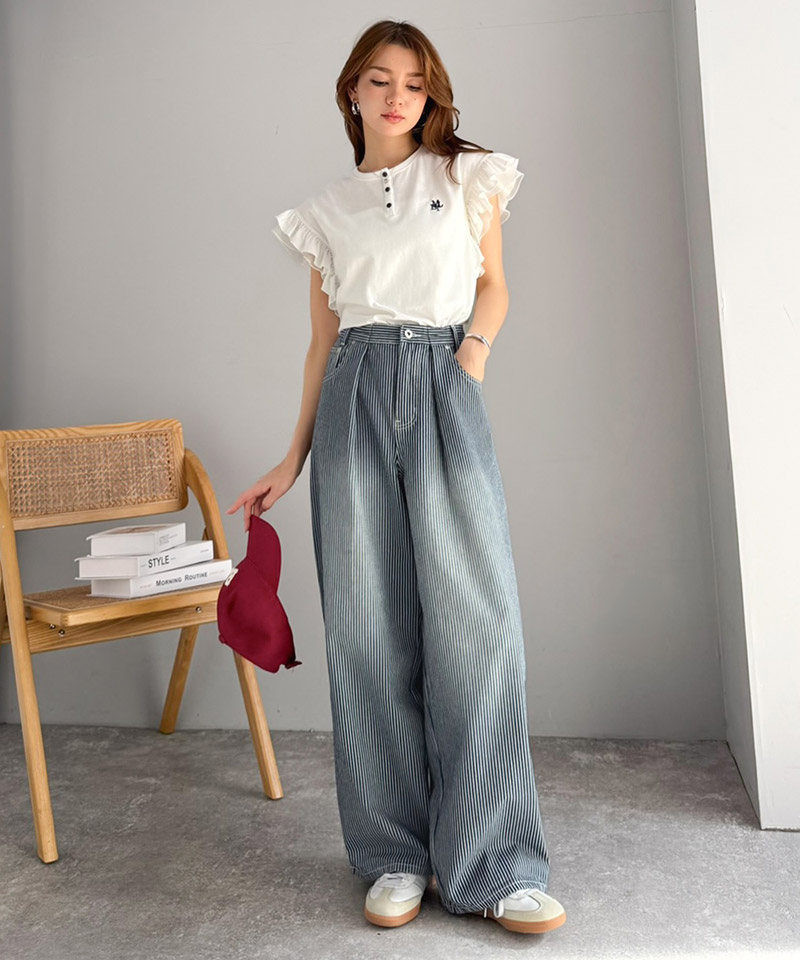 【 mily bilet 】ボトムス パンツ レディース デニム ヒッコリーパンツ デニムパンツ ハイウエス | classicalelf | 08