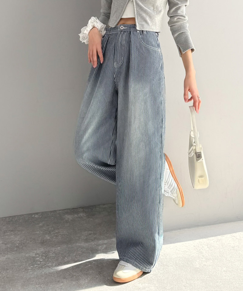 【 mily bilet 】ボトムス パンツ レディース デニム ヒッコリーパンツ デニムパンツ ハイウエス | classicalelf | 10