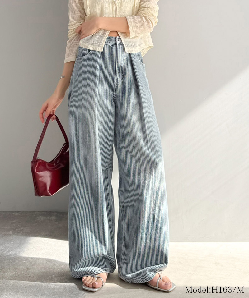 【 mily bilet 】ボトムス パンツ レディース デニム ヒッコリーパンツ デニムパンツ ハイウエス | classicalelf | 11