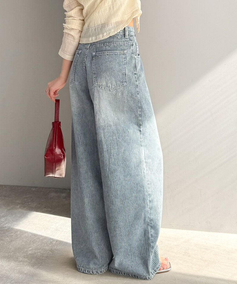 【 mily bilet 】ボトムス パンツ レディース デニム ヒッコリーパンツ デニムパンツ ハイウエス | classicalelf | 12