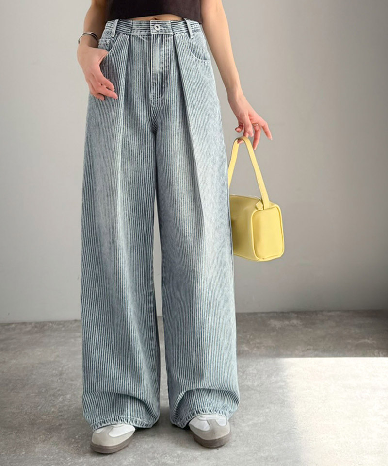 【 mily bilet 】ボトムス パンツ レディース デニム ヒッコリーパンツ デニムパンツ ハイウエス | classicalelf | 13