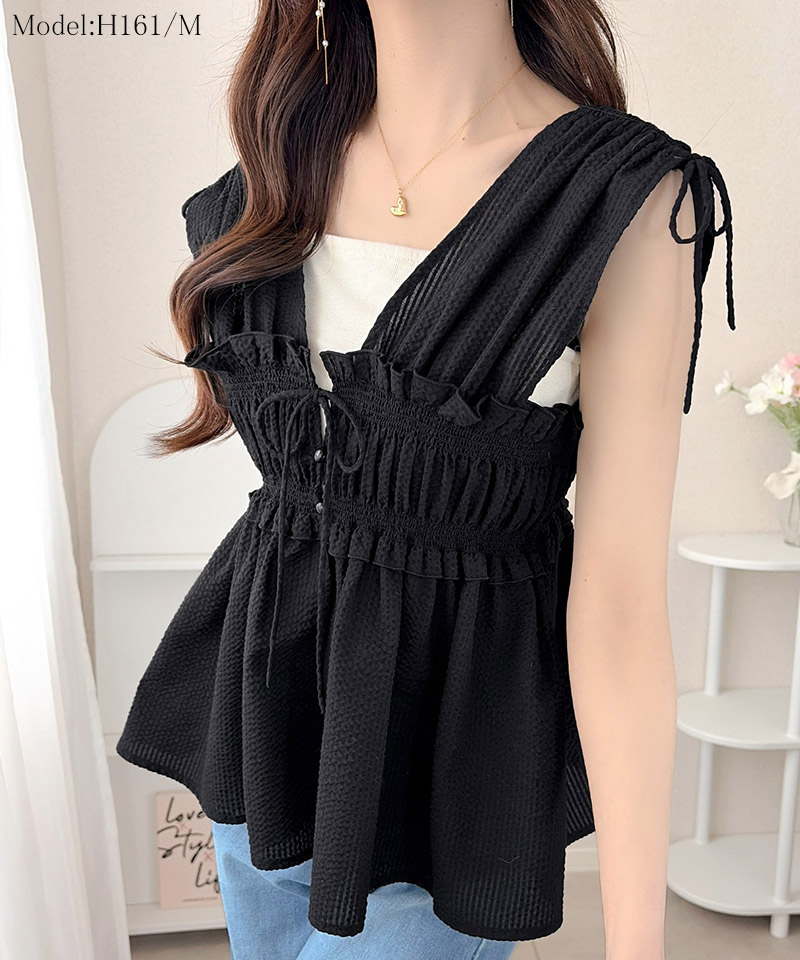 【mily bilet】ブラウス レディース フリル トップス ノースリーブ リボンギャザー ベスト 大人可愛い | classicalelf | 06