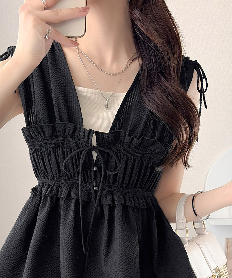 【mily bilet】ブラウス レディース フリル トップス ノースリーブ リボンギャザー ベスト 大人可愛い | classicalelf | 07