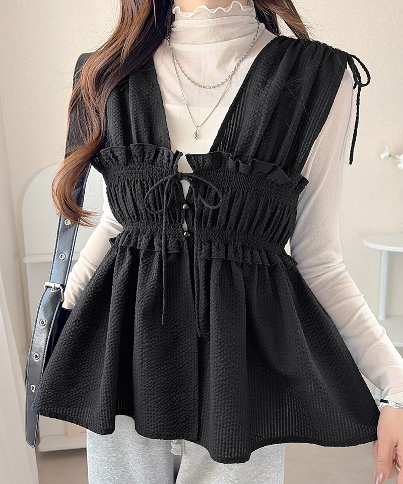 【mily bilet】ブラウス レディース フリル トップス ノースリーブ リボンギャザー ベスト 大人可愛い | classicalelf | 08