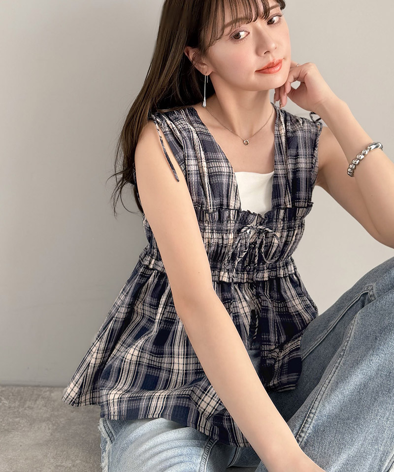 【mily bilet】ブラウス レディース フリル トップス ノースリーブ リボンギャザー ベスト 大人可愛い | classicalelf | 14