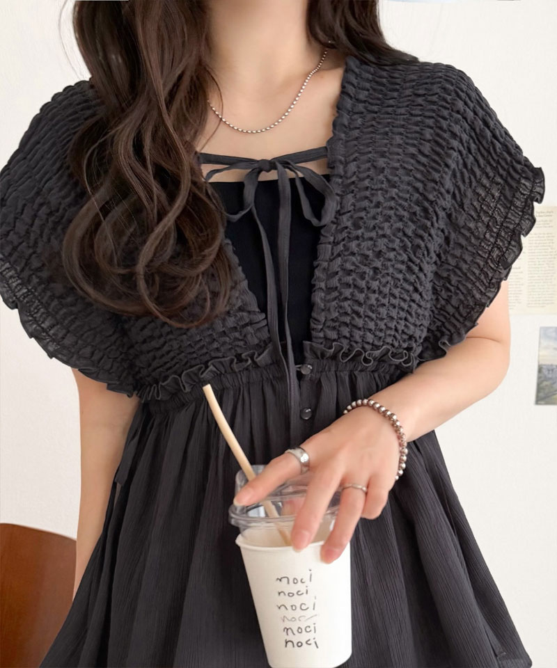 【mily bilet】 ブラウス レディース フリル トップス シアー 楊柳 素材 前後 2way ノースリーブ ギャザー | classicalelf | 09