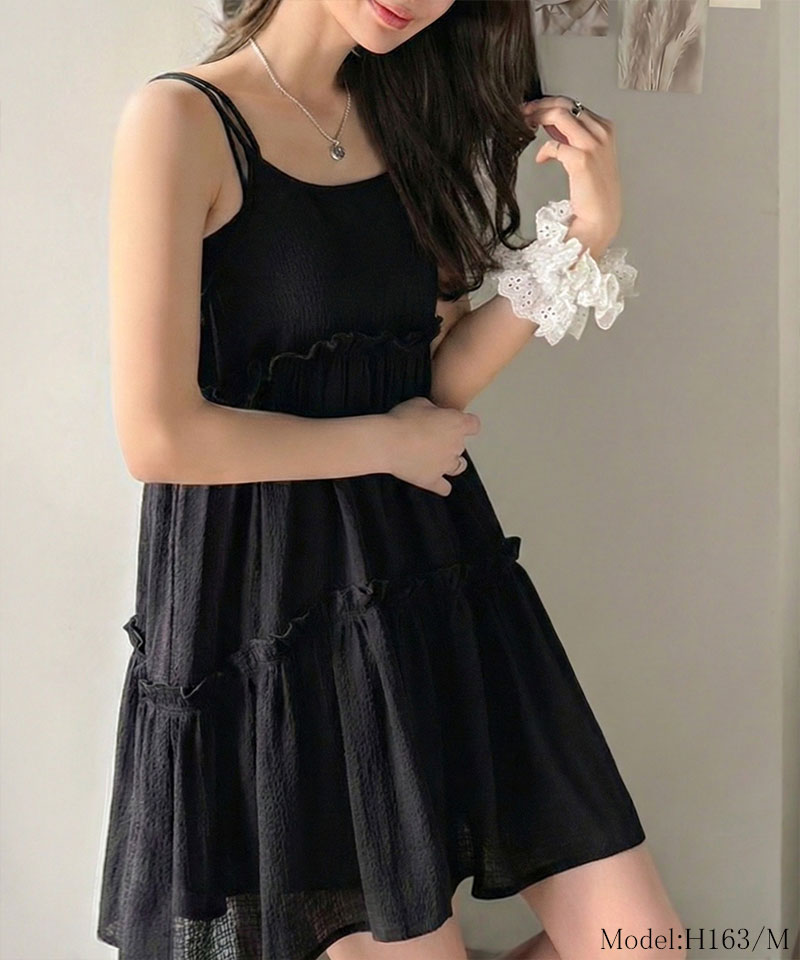 【mily bilet】チュニック キャミソール キャミワンピース ミニ トップス キャミソール レディース シアー ティアード キャミ チュニック バックリボン | classicalelf | 06