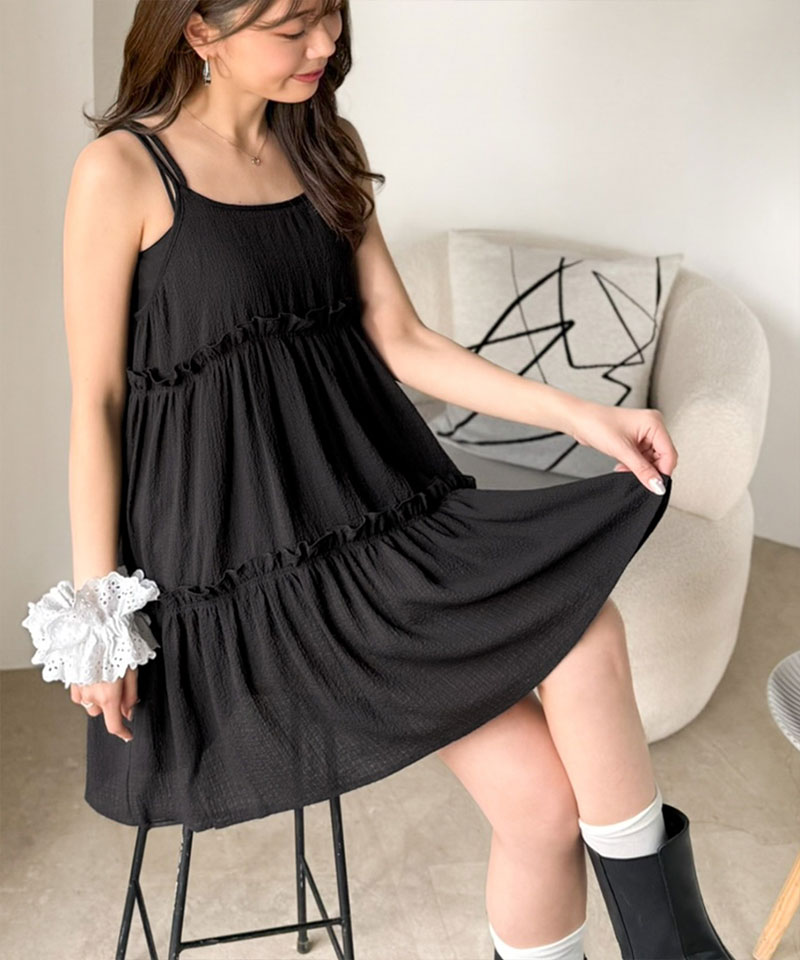 【mily bilet】チュニック キャミソール キャミワンピース ミニ トップス キャミソール レディース シアー ティアード キャミ チュニック バックリボン | classicalelf | 07