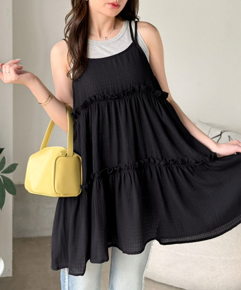 【mily bilet】チュニック キャミソール キャミワンピース ミニ トップス キャミソール レディース シアー ティアード キャミ チュニック バックリボン | classicalelf | 08