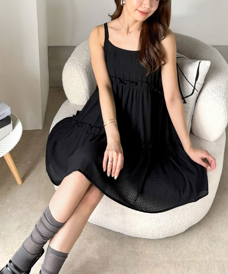 【mily bilet】チュニック キャミソール キャミワンピース ミニ トップス キャミソール レディース シアー ティアード キャミ チュニック バックリボン | classicalelf | 09