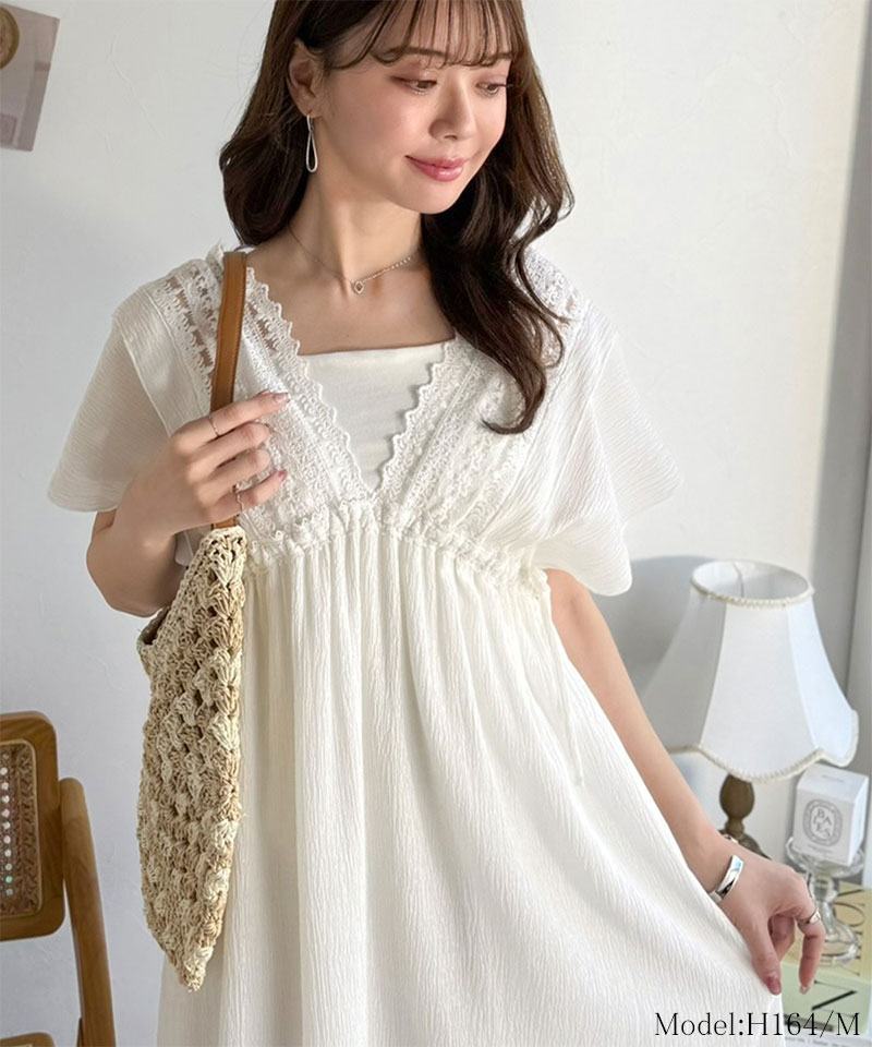 【mily bilet】 ワンピース レディース 春 かわいい ナチュラル ムード レース 使い 楊柳 フレア | classicalelf | 02