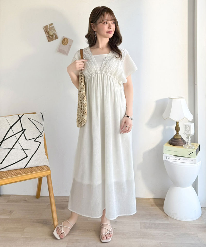 【mily bilet】 ワンピース レディース 春 かわいい ナチュラル ムード レース 使い 楊柳 フレア | classicalelf | 03