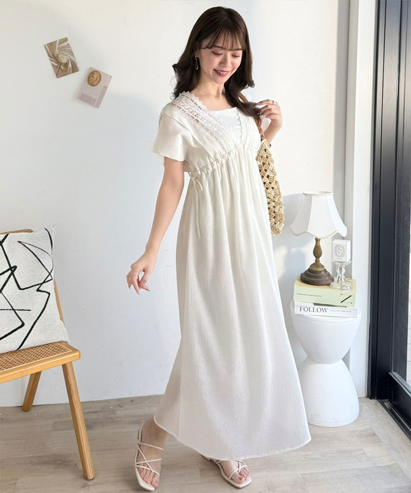 【mily bilet】 ワンピース レディース 春 かわいい ナチュラル ムード レース 使い 楊柳 フレア | classicalelf | 05