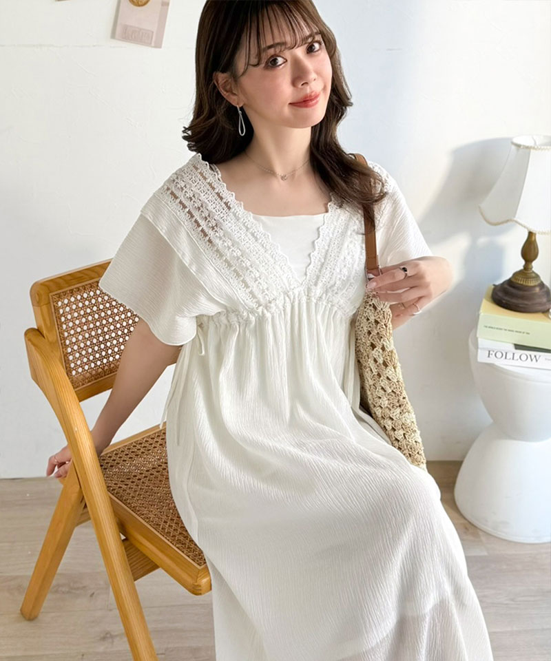 【mily bilet】 ワンピース レディース 春 かわいい ナチュラル ムード レース 使い 楊柳 フレア | classicalelf | 06