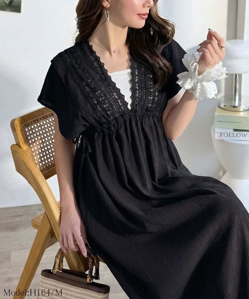 【mily bilet】 ワンピース レディース 春 かわいい ナチュラル ムード レース 使い 楊柳 フレア | classicalelf | 07