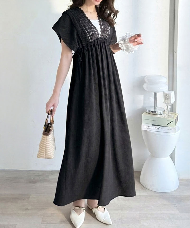 【mily bilet】 ワンピース レディース 春 かわいい ナチュラル ムード レース 使い 楊柳 フレア | classicalelf | 08