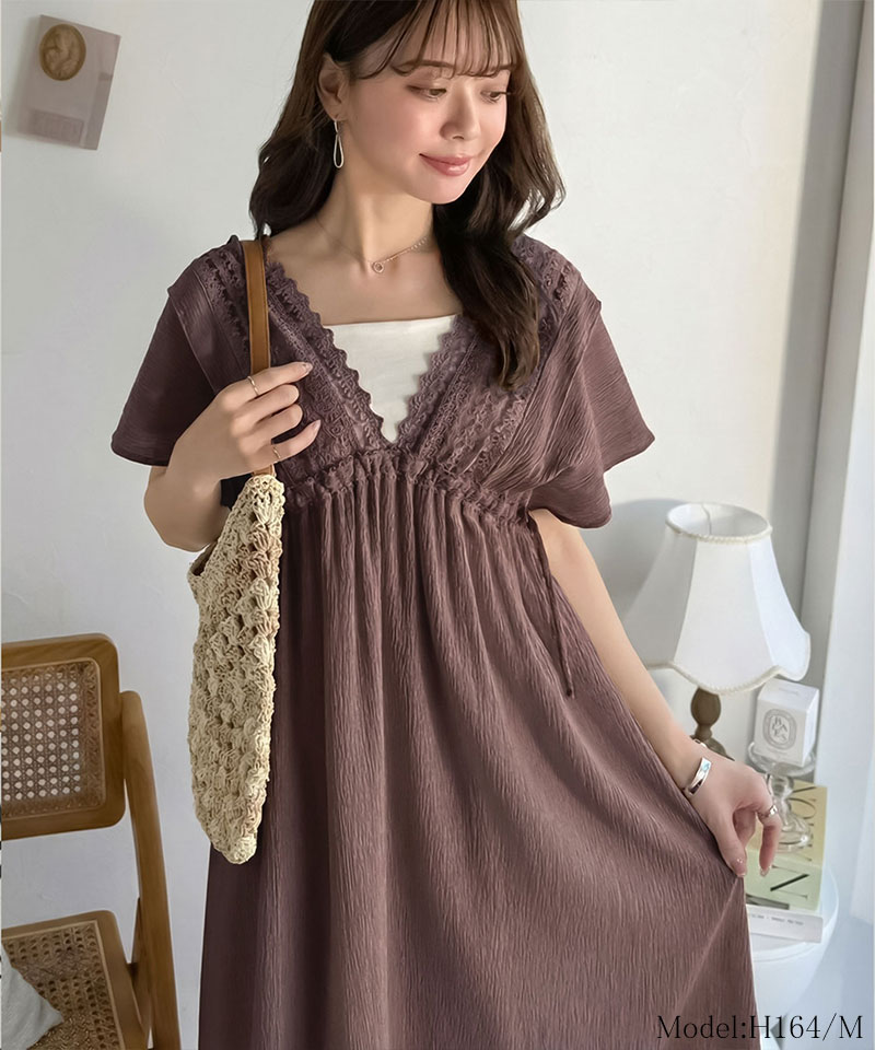 【mily bilet】 ワンピース レディース 春 かわいい ナチュラル ムード レース 使い 楊柳 フレア | classicalelf | 12